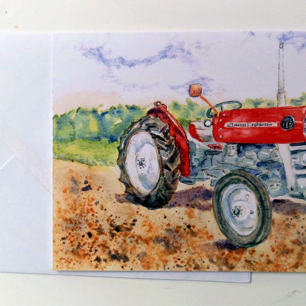 Blank greetings card A5 Massey Ferguson 135 tractor from original watercolour. 