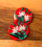 Hand-Painted Earrings – White Flowers on Red - Image 3