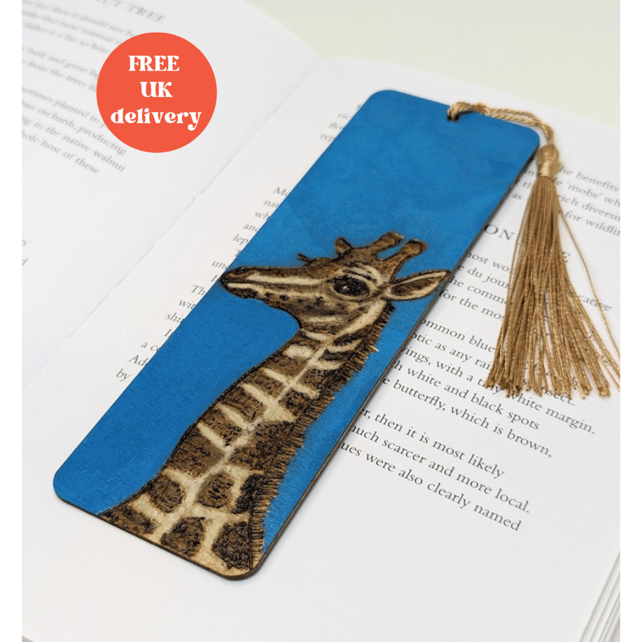 Giraffe wooden bookmark, pyrography gift for an animal lover 