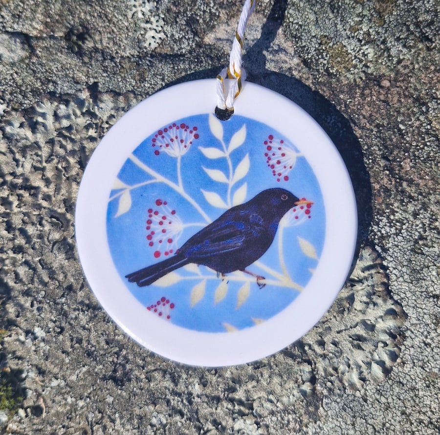 Blackbird Ceramic Hanging Bauble 