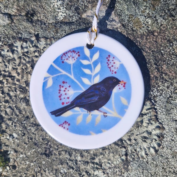 Blackbird Ceramic Hanging Bauble 