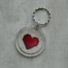 Red Cross Stitch Heart - Round Keyring