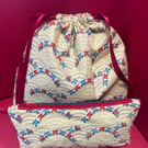 Train themed fabric waterproof bag & matching pouch