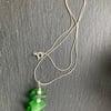 Rich green, 3-piece seaglass pendant on a 18in sterling silver chain