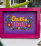 'On the Huh' Hand Embroidered Floral Framed Wall Art – 5x7 Inch gloss pink bo Fr - Image 1