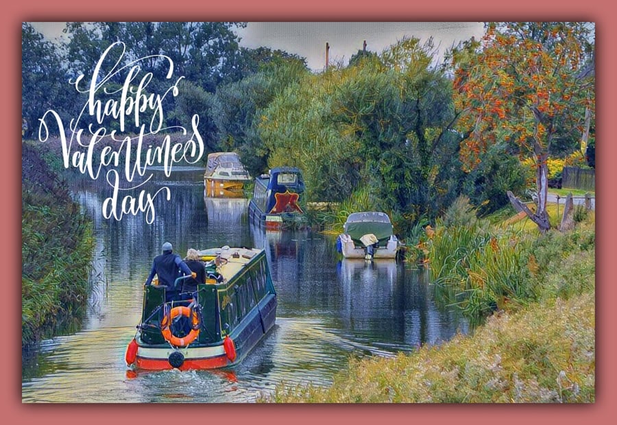 Happy Valentine's Day Canal Boat Greeting Card A5