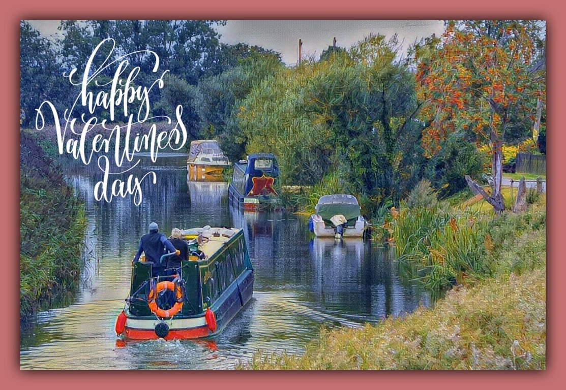 Happy Valentine's Day Canal Boat Greeting Card A5