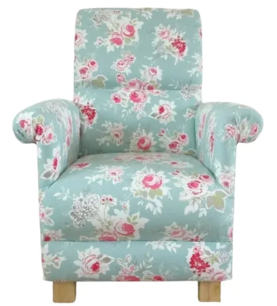 Green Pink Chair Adult Armchair Rose Garden Botanical Floral Bedroom Accent Aqua