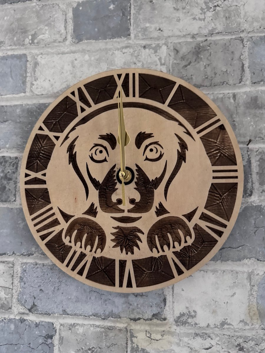 Roman Numeral Dog Wall Clock – Wooden Dog Gift
