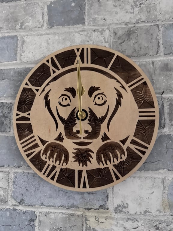 Roman Numeral Dog Wall Clock – Wooden Dog Gift