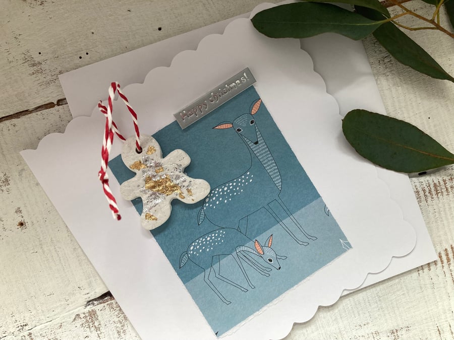 Hand made christmas card, gift and card rolled into one, christmas hanger