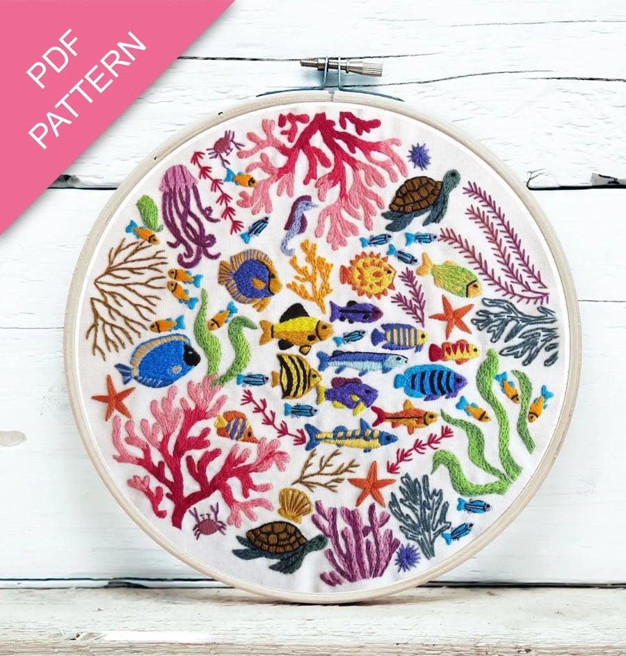 Ocean Wonders Hand Embroidery PDF Pattern