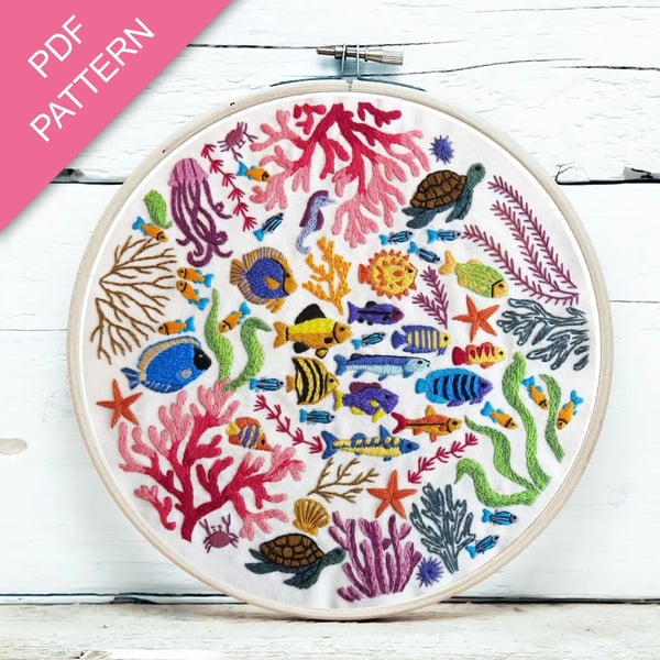 Ocean Wonders Hand Embroidery PDF Pattern