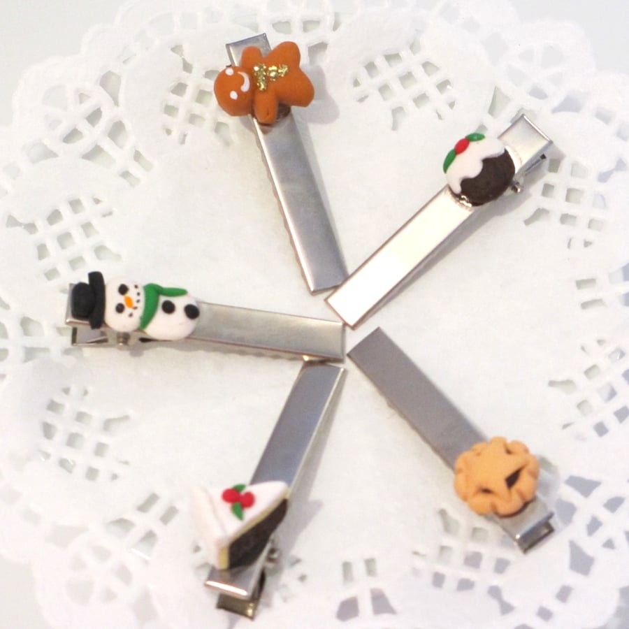 Christmas themed set of Hairclips (quirky, fun, unique, handmade, novel)