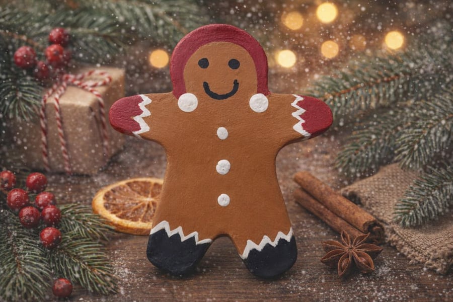 Handmade Air Dry Clay Gingerbread Man Fridge Magnet