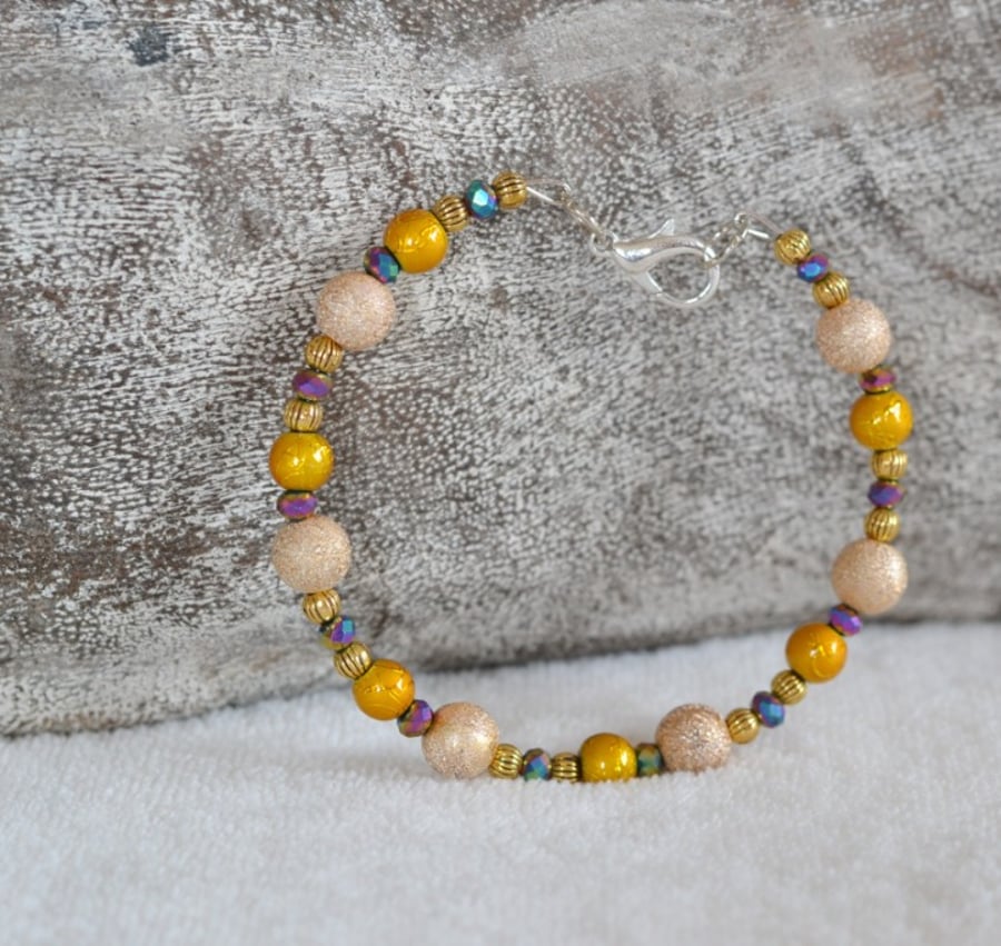 Gold and Crystals Wire Charm Bracelet - Size Small