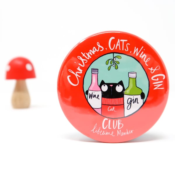 Christmas, cats, wine and gin club Badge.