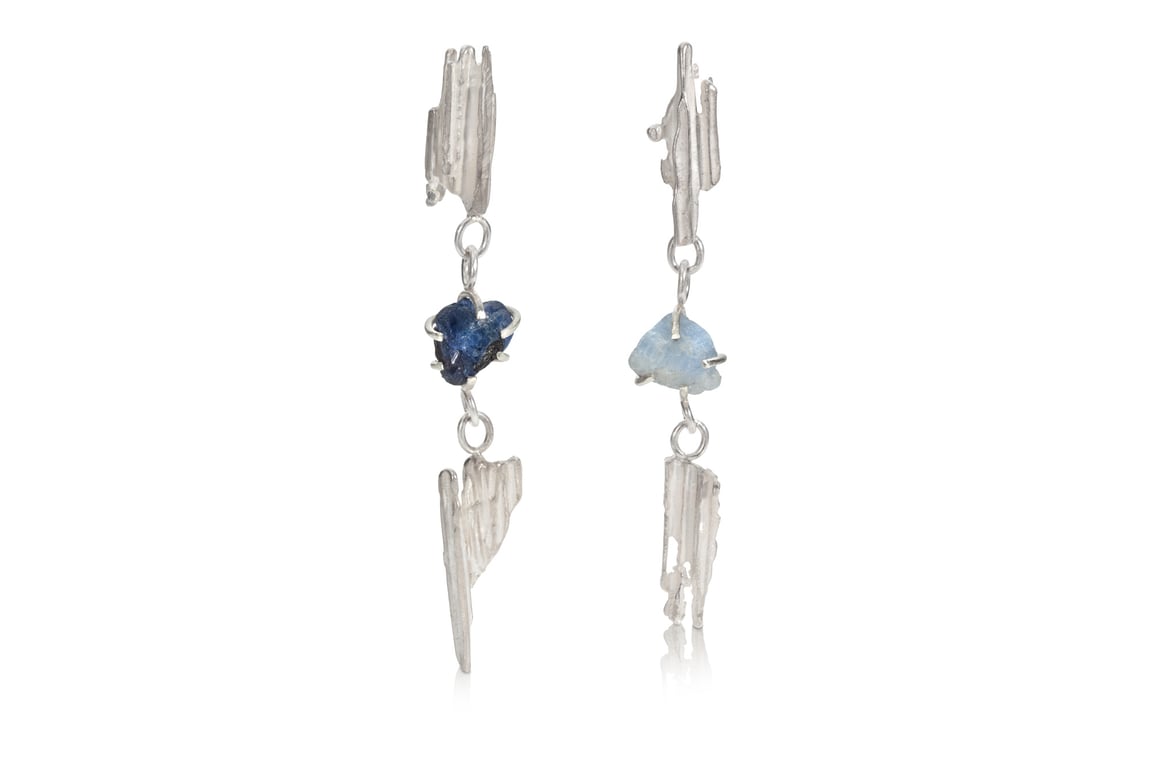 Dangle Recycled Silver and Sapphire Earrings