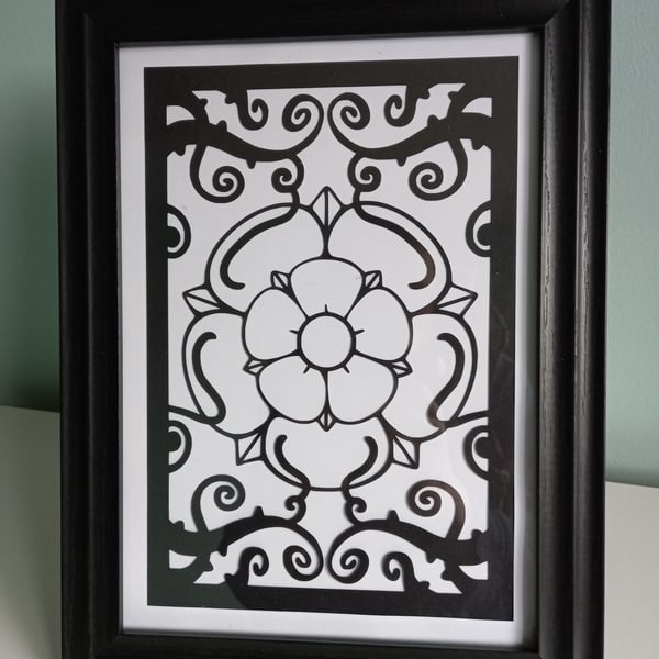 Yorkshire Rose With Vines Papercut Art