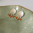 Carnelian Hammered Coin Drop Earrings 