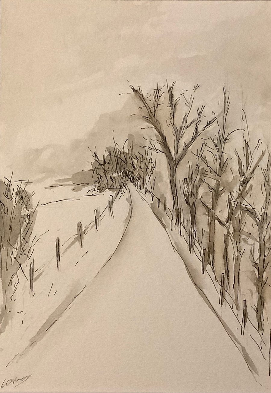 Winter Lane - original pen, ink and watercolour