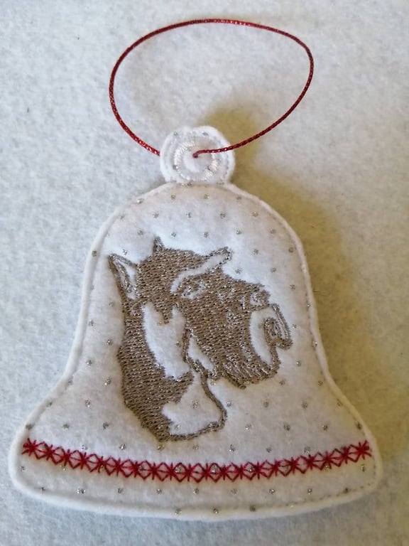 555. Schnauzer bell Christmas tree hanging ornament.