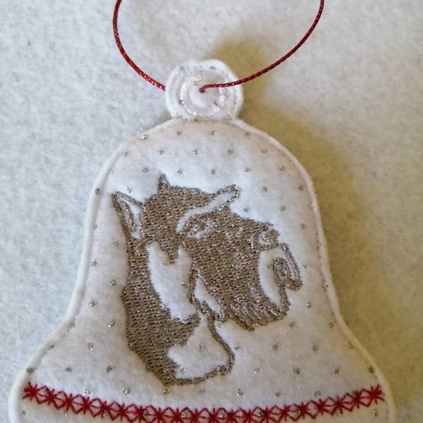 555. Schnauzer bell Christmas tree hanging ornament.