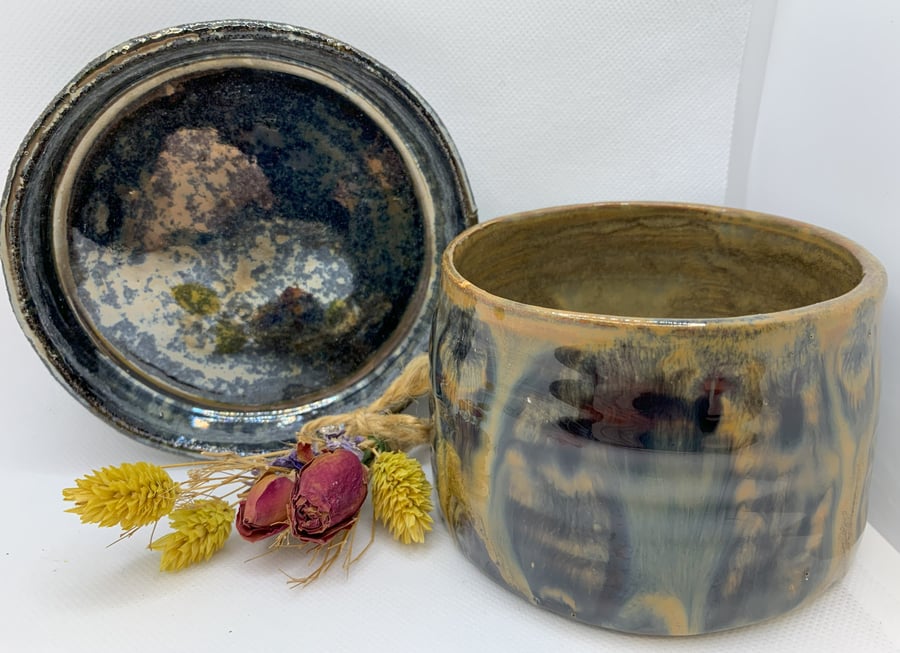 Matching Plant pot and saucer with unusual glaze.