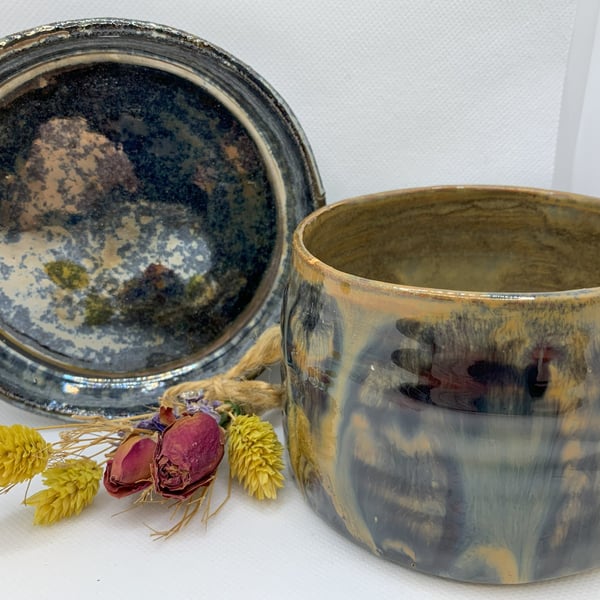 Matching Plant pot and saucer with unusual glaze.