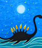 Loch Ness Monster Card, Birthday Art Card, Candles Funny Birthday Card, Dinosaur - Image 2