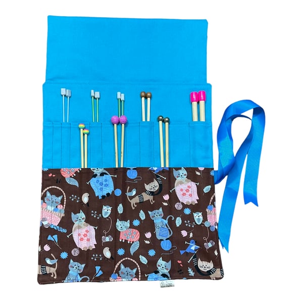 Straight knitting needle case with cats, needle roll, needle case, needle storag