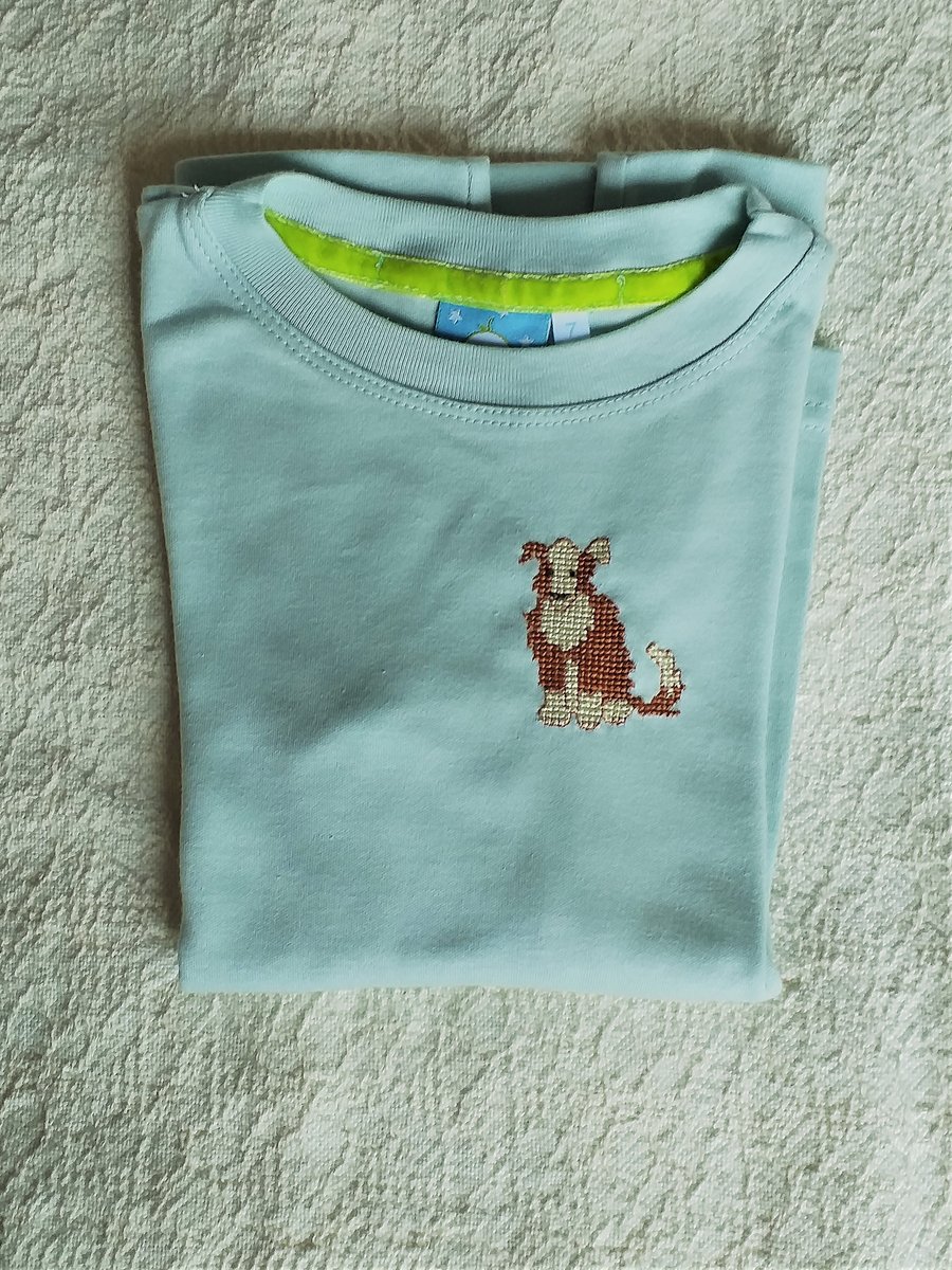 Dog, Long-sleeved, T-shirt, age 7, hand embroidered