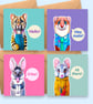 Pack of 4 Animal Greeting Card Set - Margay Bilby Weasel & Ringtail Cat