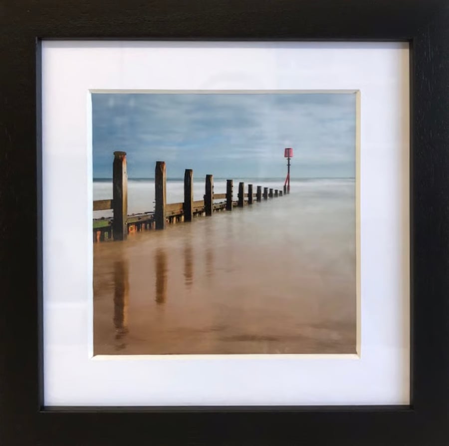 Sea Defense Groynes on Redcar beach - framed photography greetings card