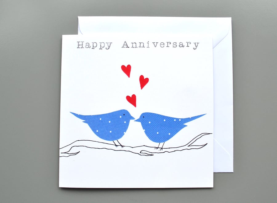 Anniversary Card with Two Blue Birds on Branch