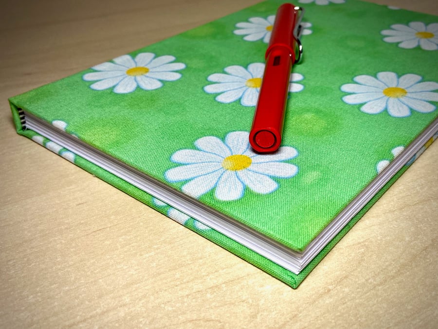 A5 Hardback Notebook with full cloth daisy and green cover
