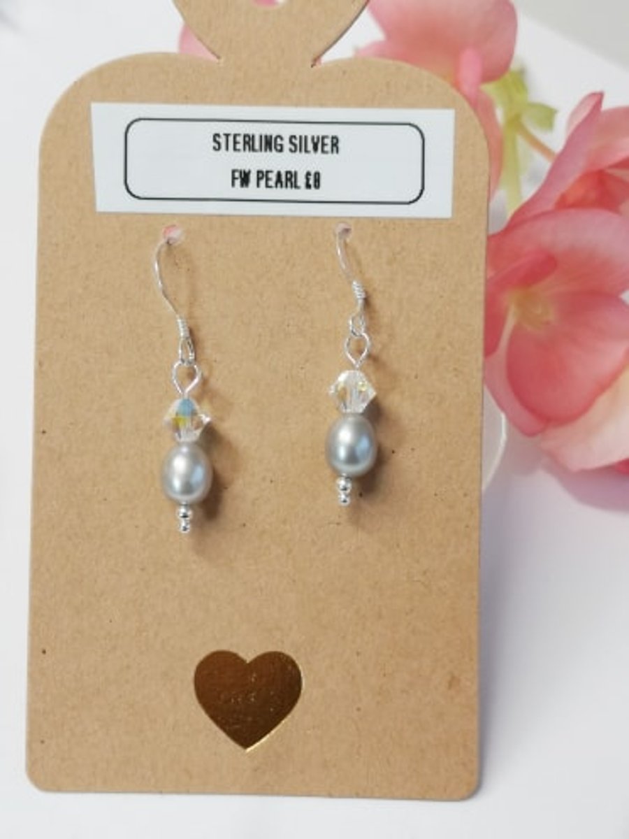 Seconds Sunday Sterling Silver Earrings Swarovski and Freshwater Pearl