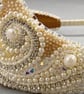 Ivory White Cultured Pearls, Ethiopian Opal & Zircon Beaded Bridal Tiara Crown  - Image 8