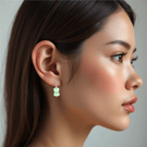 Handmade Green Bamboo Selenite Earrings - 925 Sterling Silver Hooks