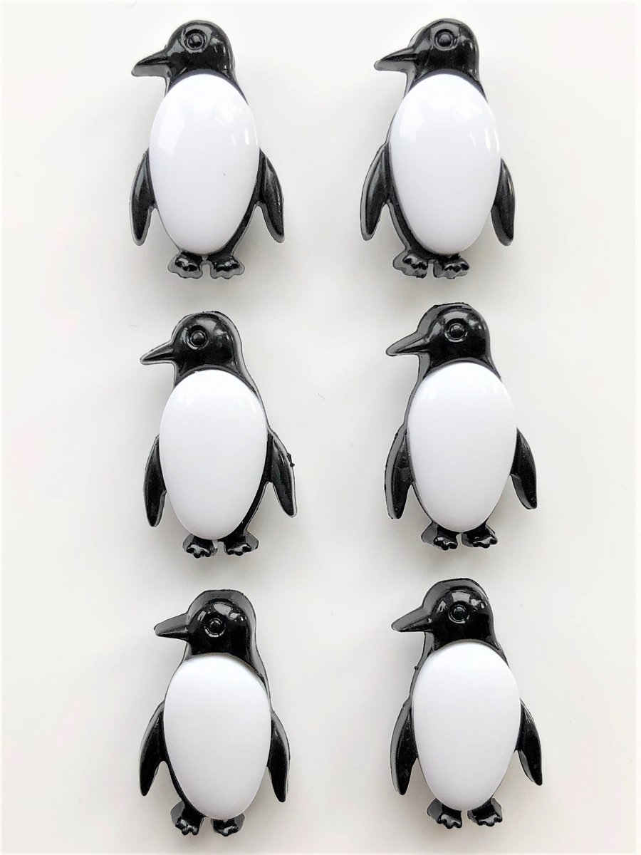 6 Penguin Buttons, 18mm Tall, Perfect for Child and Baby Makes, Buy One Get Free