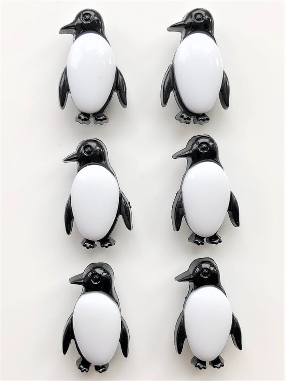 6 Penguin Buttons, 18mm Tall, Perfect for Child and Baby Makes, Buy One Get Free