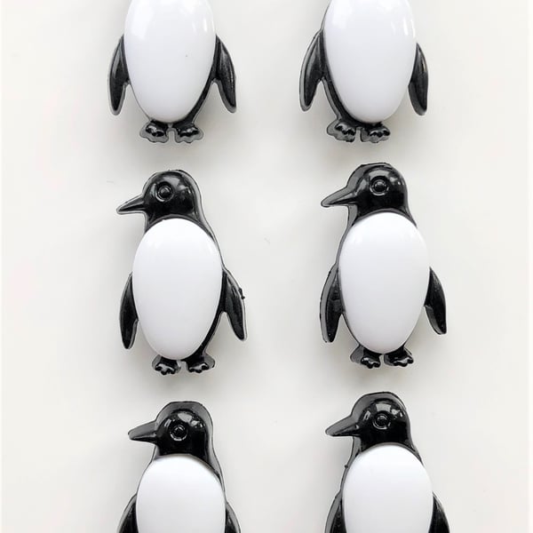 6 Penguin Buttons, 18mm Tall, Perfect for Child and Baby Makes, Buy One Get Free