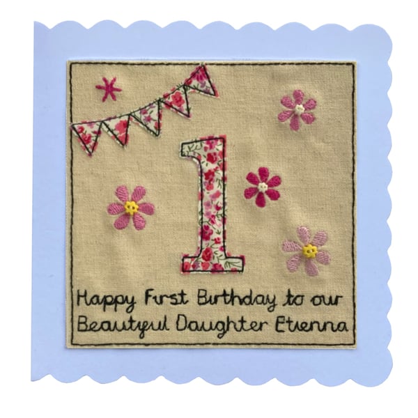 Age Birthday Card, Floral Card with Name and Age, Kids Pretty Pink Card