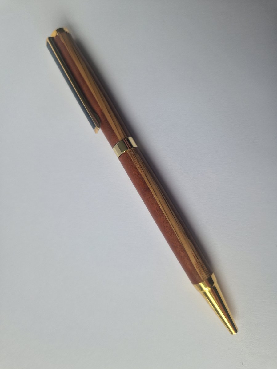 Mahogany and Oak - Gold and Black Hardware - Lathe Turned Wooden Writing Pen