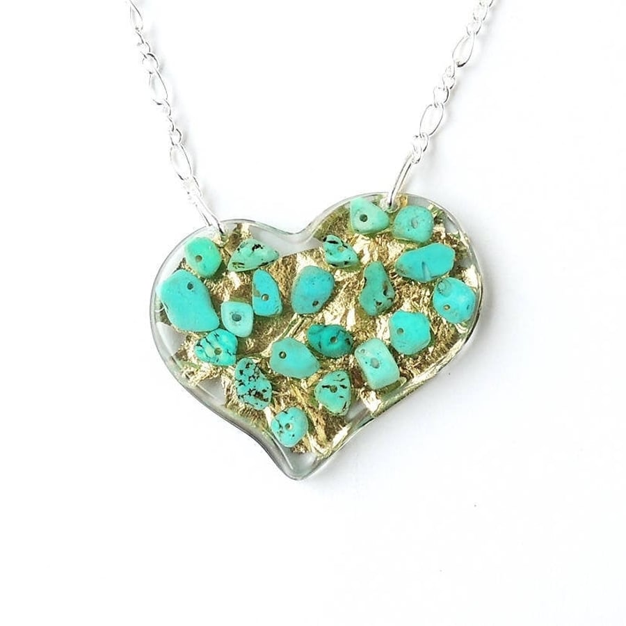 Turquoise & Gold Heart Necklace - 750