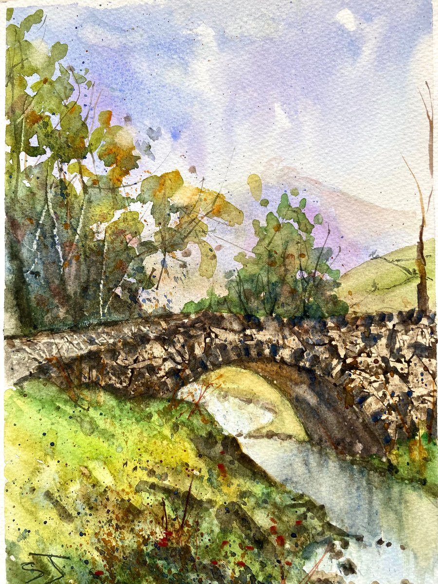 Catbells walk Stone Bridge Lake District Cumbria original watercolour painting 