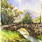 Cathills walk Stone Bridge Lake District Cumbria original watercolour painting 