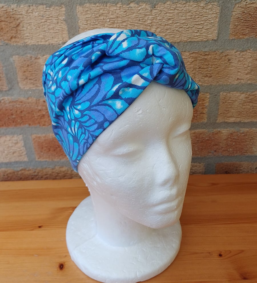 Hair Band blue cotton jersey twist front turban style women's head band 