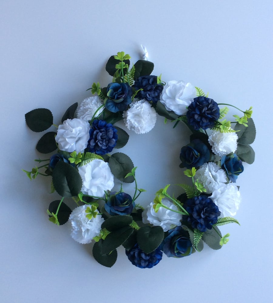Blue and White Forever Flower Wreath