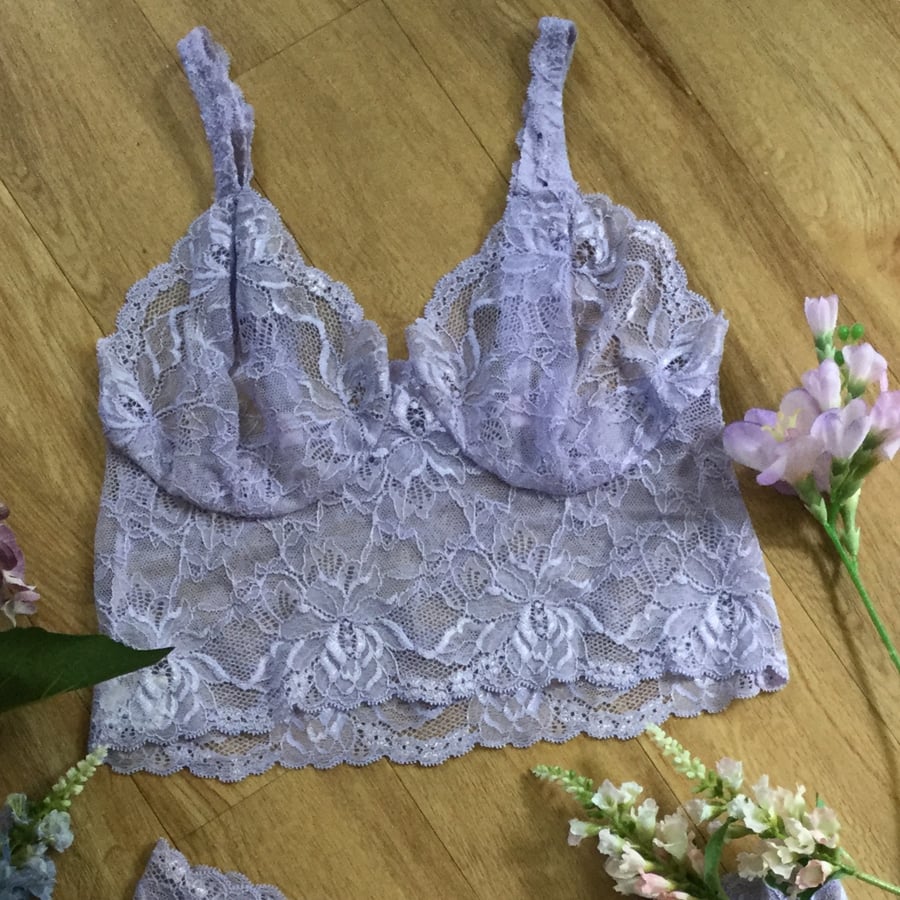 Classic strappy bralette , in hand dyed lace , from Fidditchdesigns 